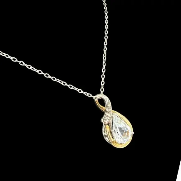 Aquamarine Diamond Pendant Necklace 10k Gold Sterling Silver Chain Alwand Vahan - Picture 4 of 7